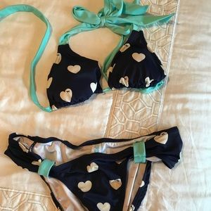 PINK Victoria’s Secret navy blue hearts bikini